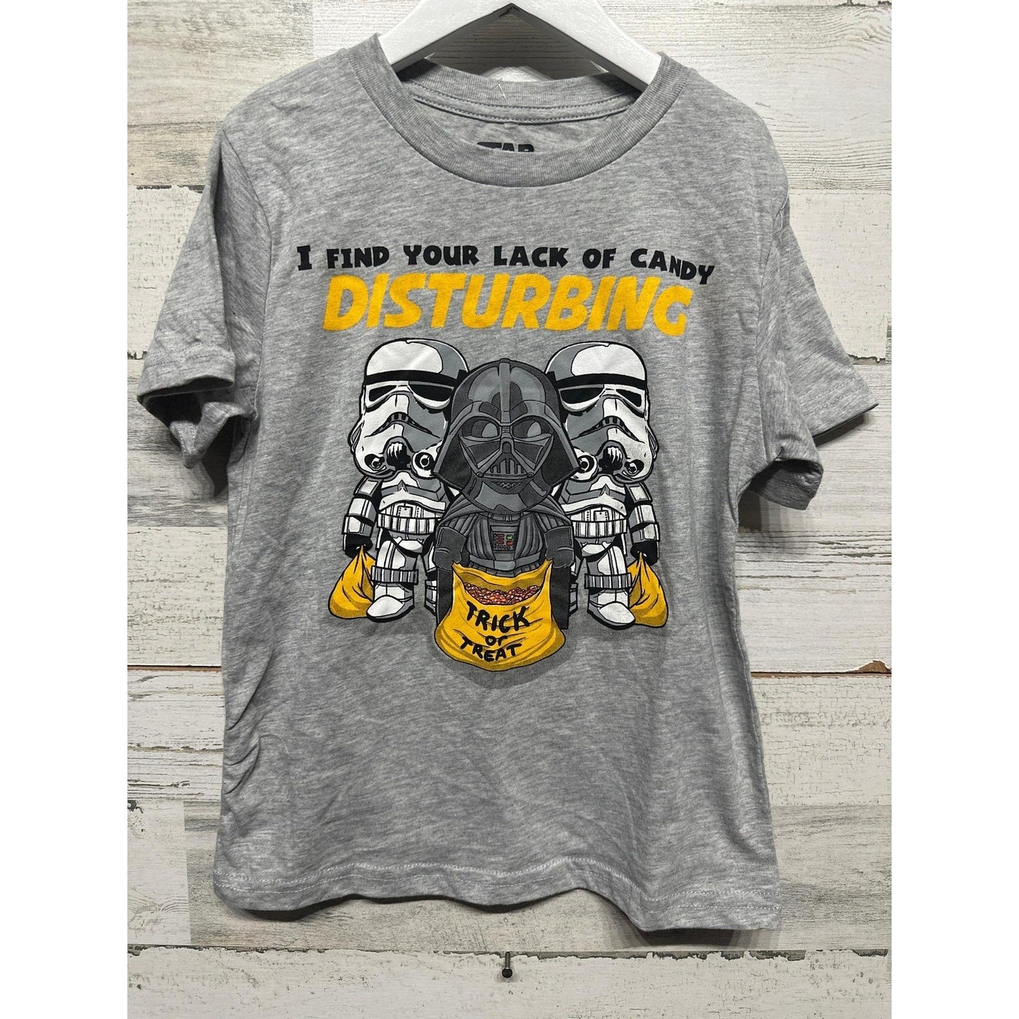 Star Wars Halloween T-Shirt Boys Small Gray Darth Vader Lack Of Candy EUC0