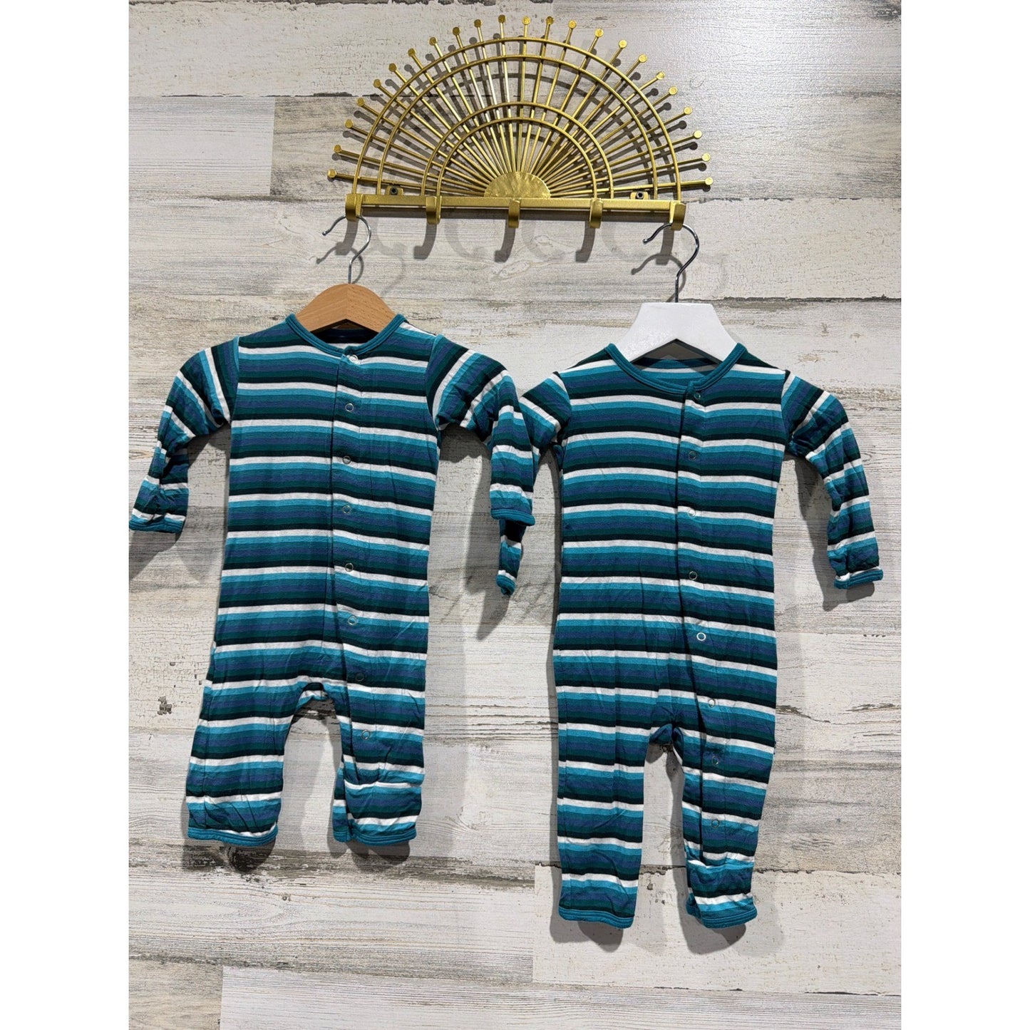 Kickee Pants Footie Bundle Boys 0-24M Forest Stripe Bamboo Sleepers Swaddle EUC1