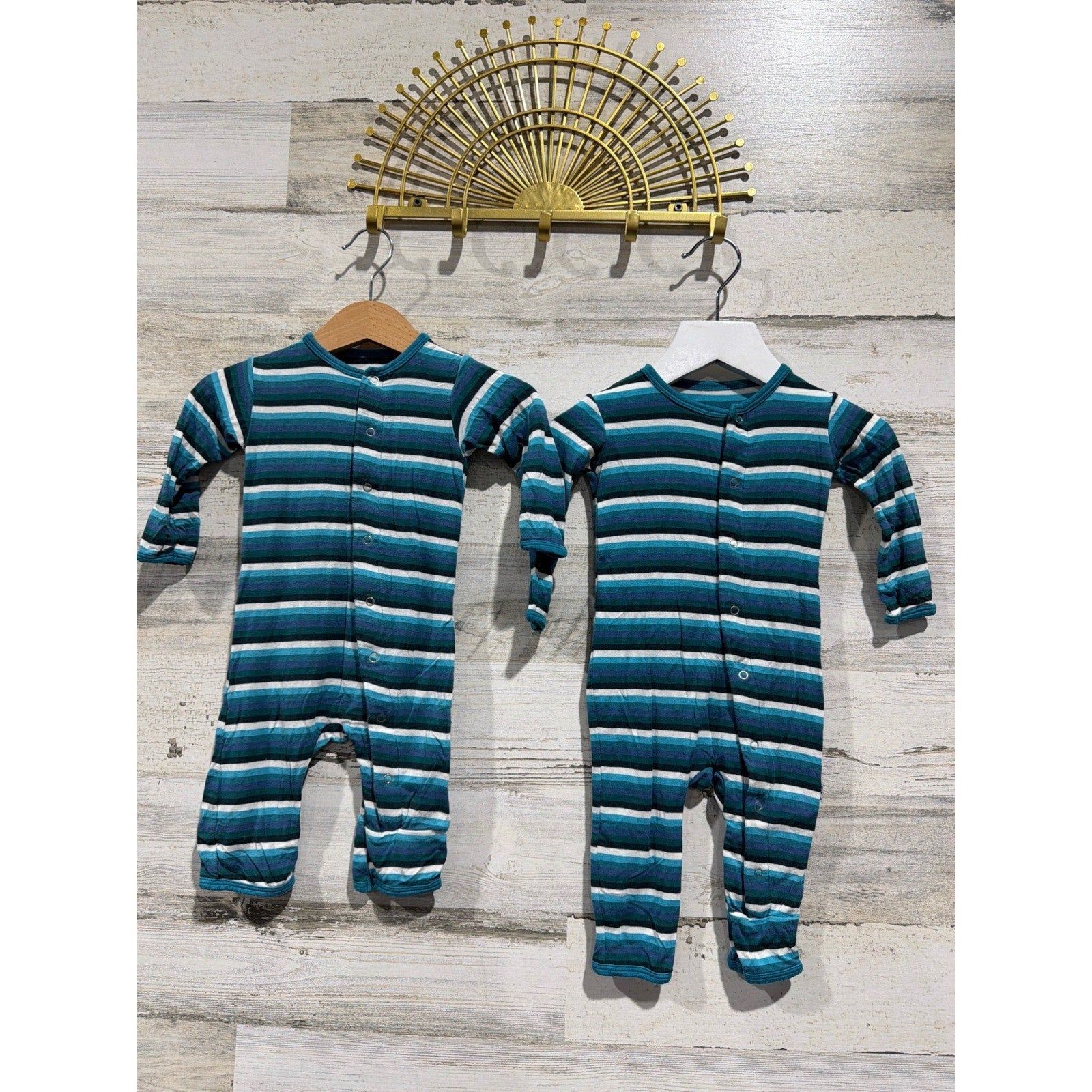 Kickee Pants Footie Bundle Boys 0-24M Forest Stripe Bamboo Sleepers Swaddle EUC1