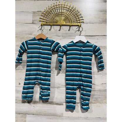 Kickee Pants Footie Bundle Boys 0-24M Forest Stripe Bamboo Sleepers Swaddle EUC1