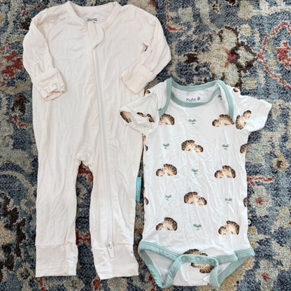 Kyte Baby PurComfy Romper Bodysuit Bundle 0-3M Neutral Cream Hedgehog Bamboo EUC0