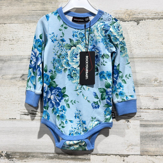 Rock Your Baby Bodysuit Girls 12-18M Blue Floral Long Sleeve Cottagecore NWT0