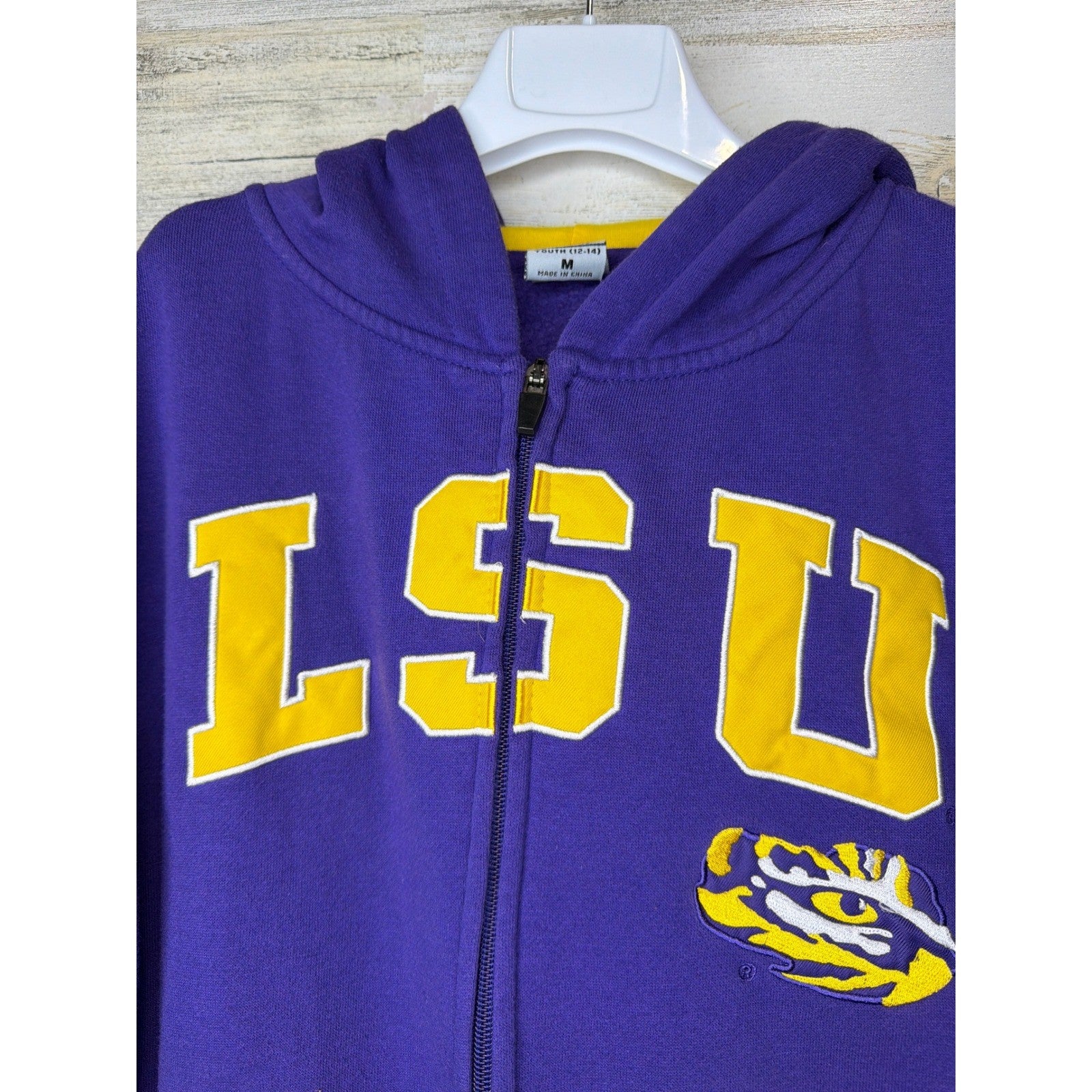 LSU Tigers Full Zip Hoodie Youth Medium 12-14 Purple Embroidered Gameday EUC1
