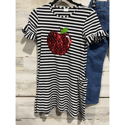 OshKosh Dress Shirt Jeggings Girls 7 Medium Sequin Apple Birthday GUC5