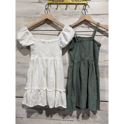 Hello Frankie OshKosh Dress Bundle Girls Medium 7 White Green Gauze Boho EUC3
