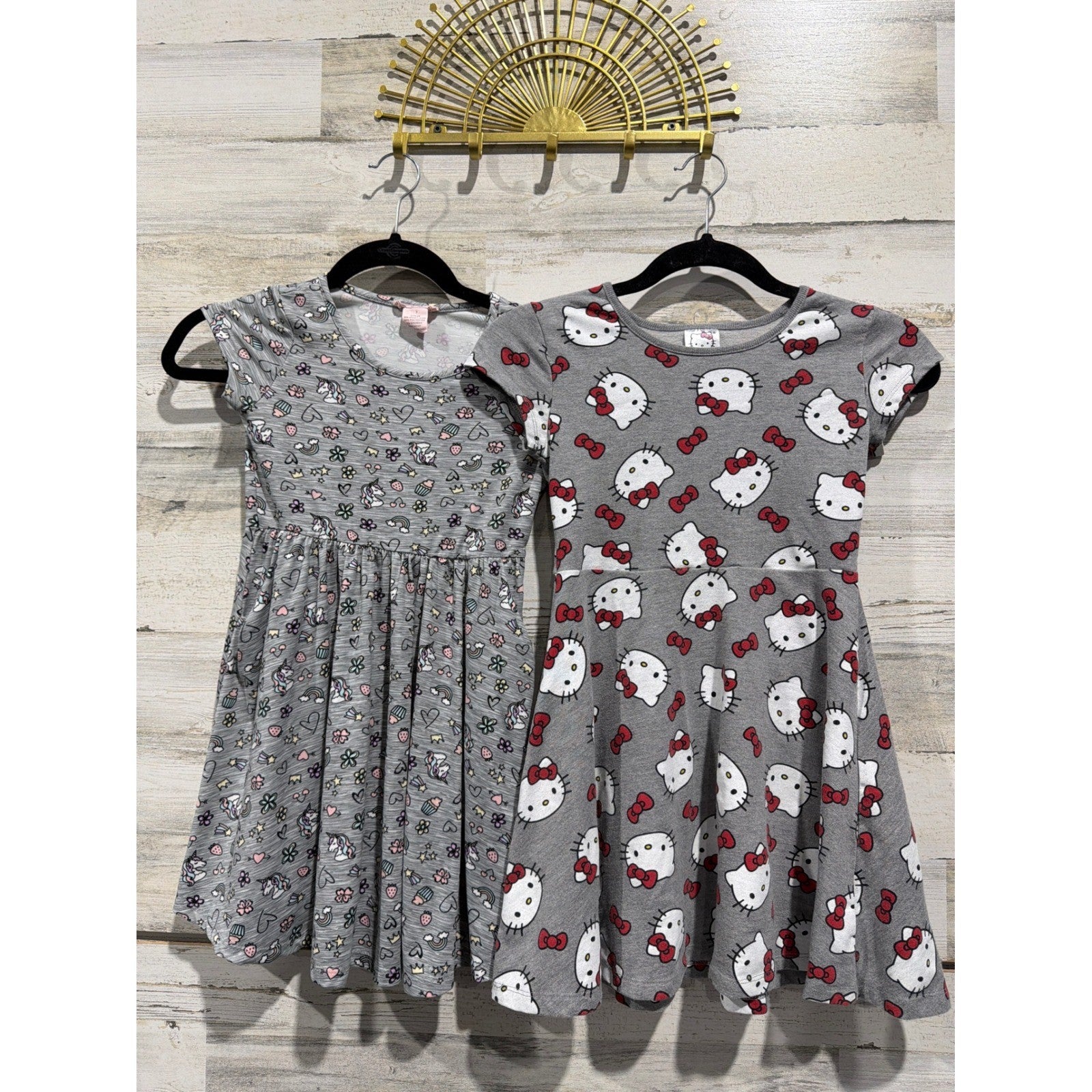 Maddie & Michelle Hello Kitty Girls 7 8 Grey Unicorn Skater Dress Lot EUC0