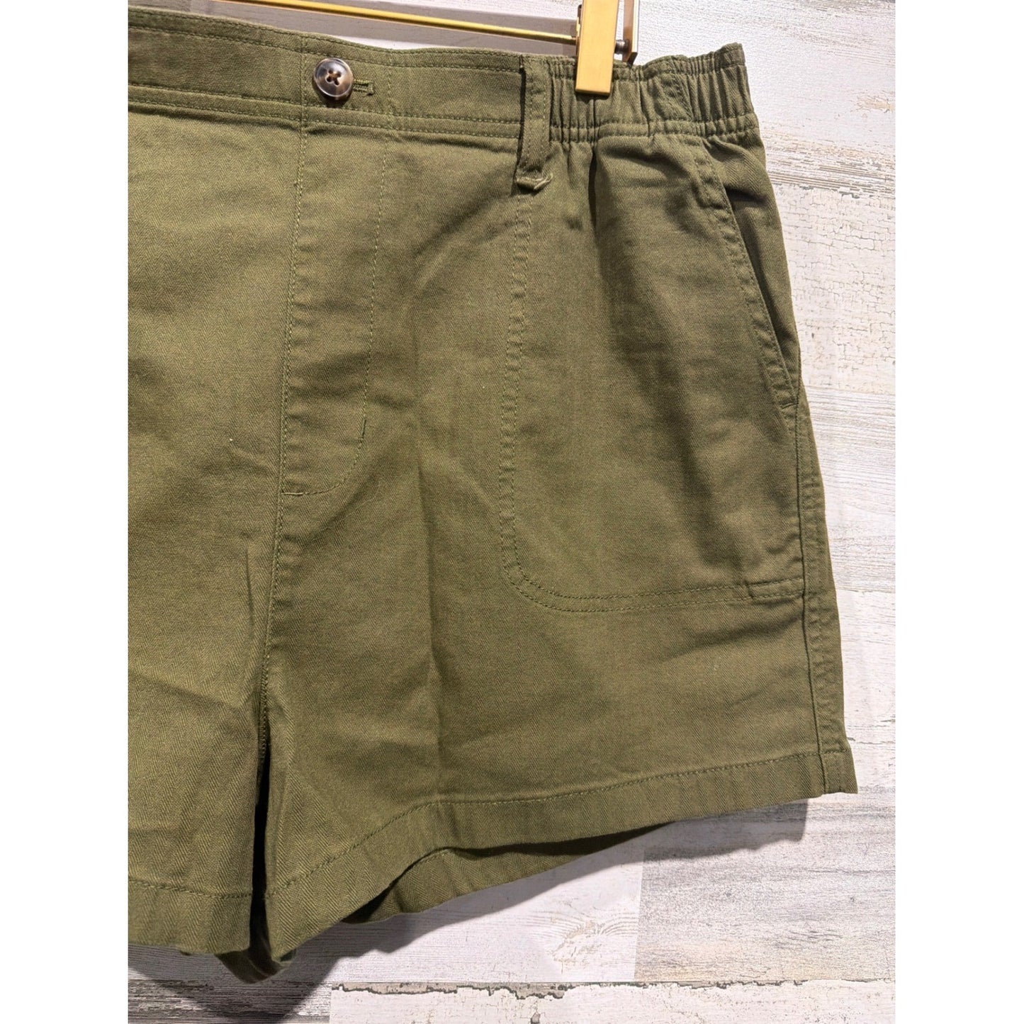 Madewell Camp Shorts Women Large Olive Green High Rise Utility Elastic Back EUC1