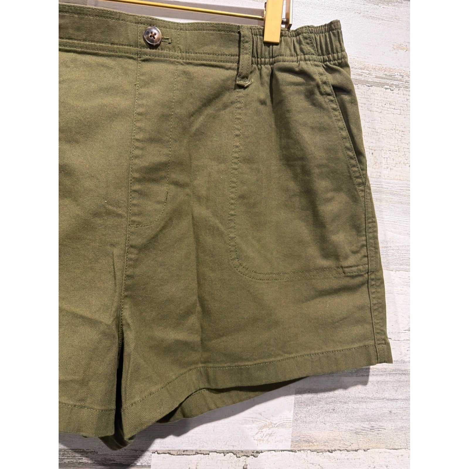 Madewell Camp Shorts Women Large Olive Green High Rise Utility Elastic Back EUC1