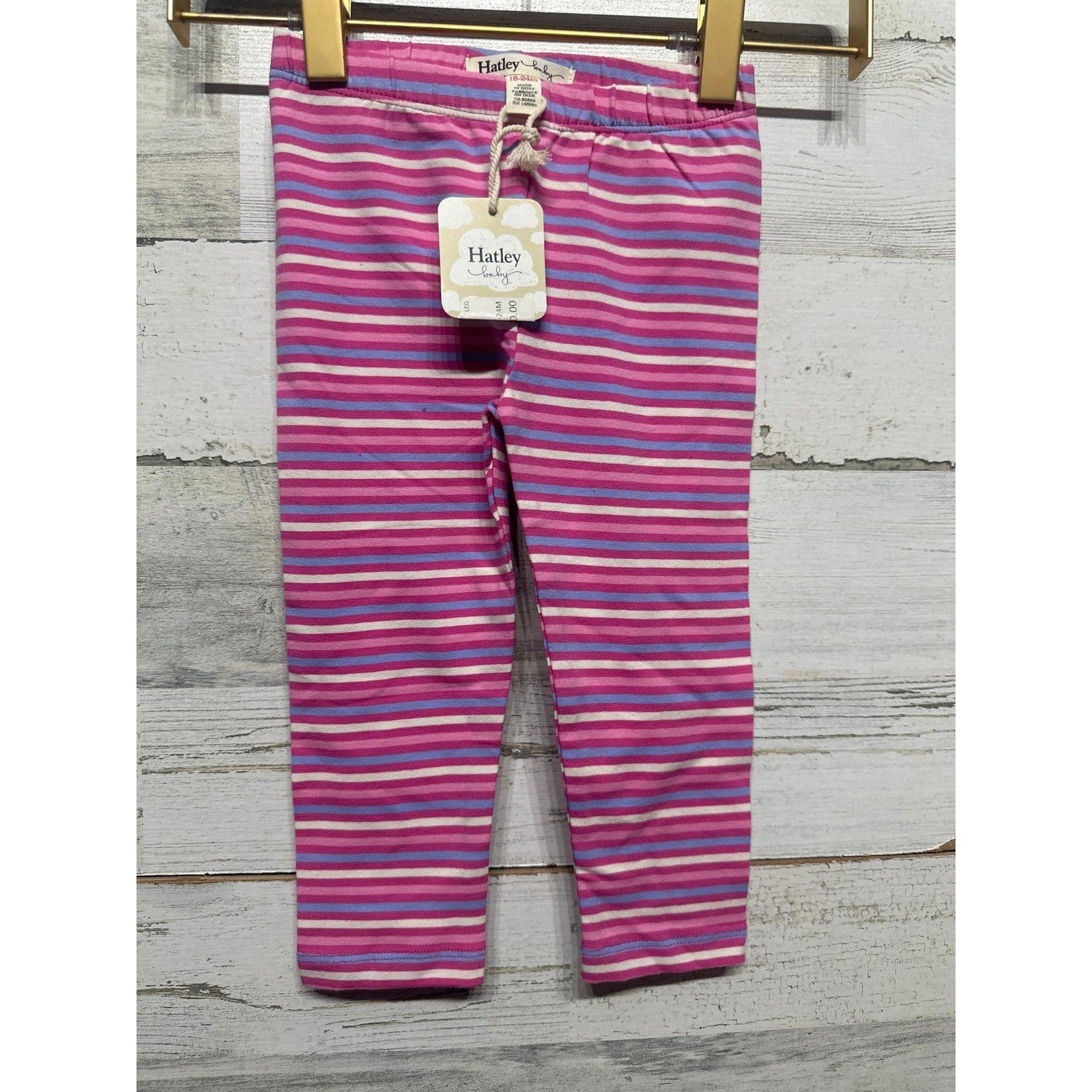 Hatley Striped Leggings Girls 18-24M Pink Blue Cotton Pants NWT0