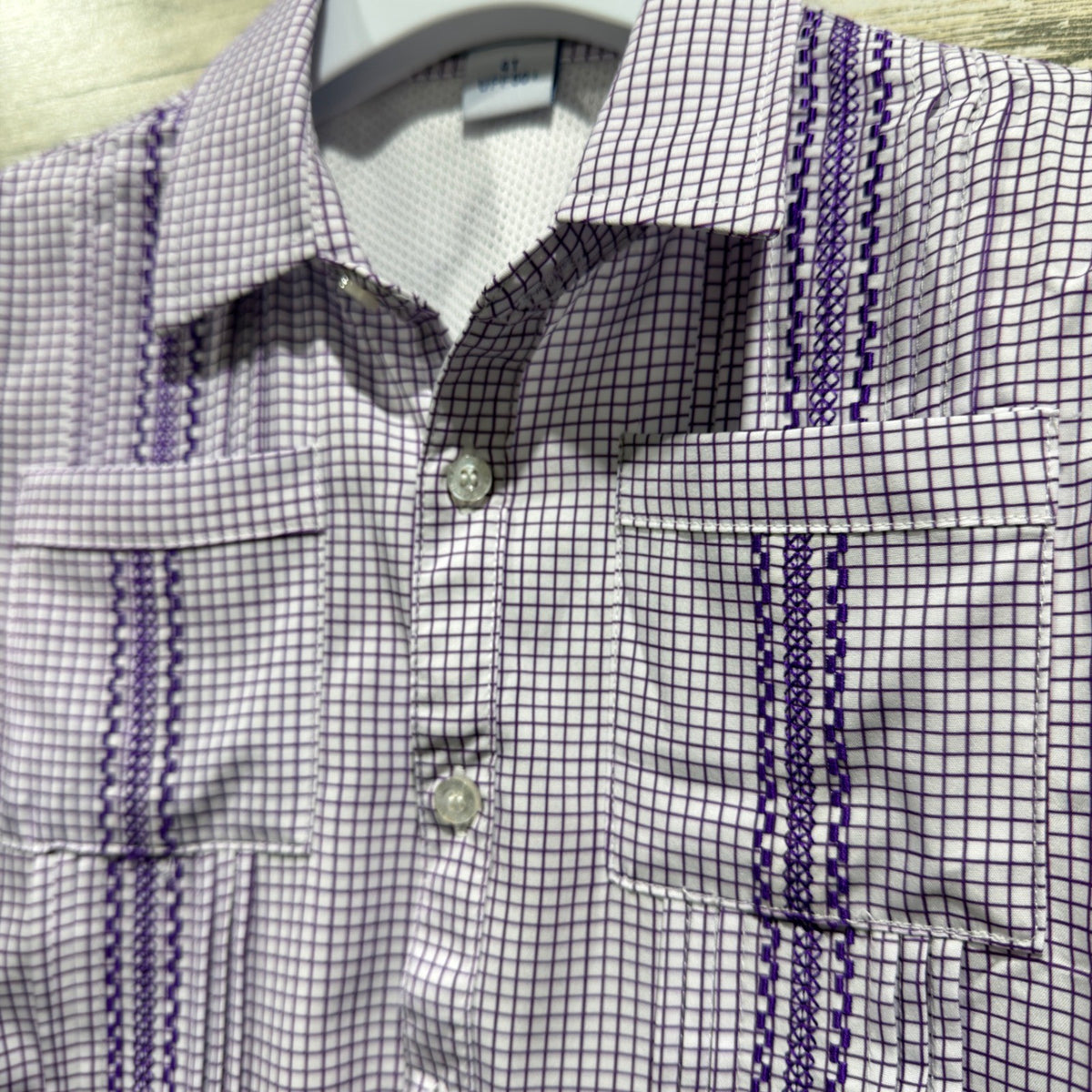 Blue Quail Guayabera Fishing Shirt Boys 4T Purple Plaid  Performance EUC1