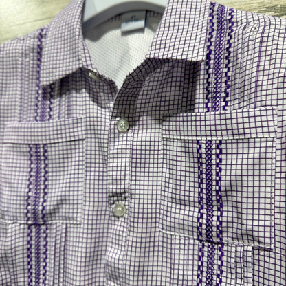 Blue Quail Guayabera Fishing Shirt Boys 4T Purple Plaid  Performance EUC1