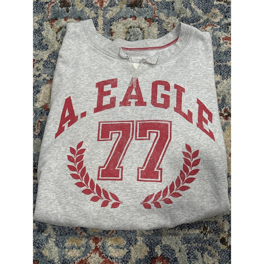American Eagle Sweatshirt Women XL Grey Varsity Graphic Pullover0