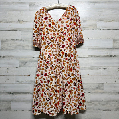 Pink Chicken Midi Dress Women Small Tan Leopard Sequin Cuff Cotton Boho EUC4