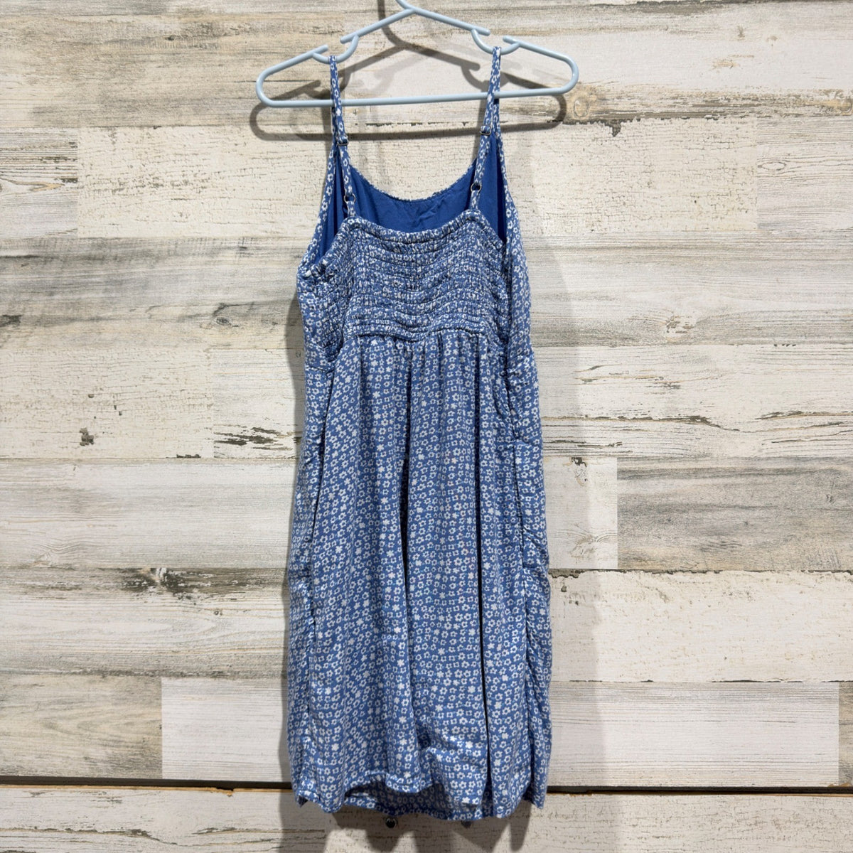 Abercrombie Kids Smocked Floral Cami Dress Girls 7/8 Blue Viscose Boho EUC3