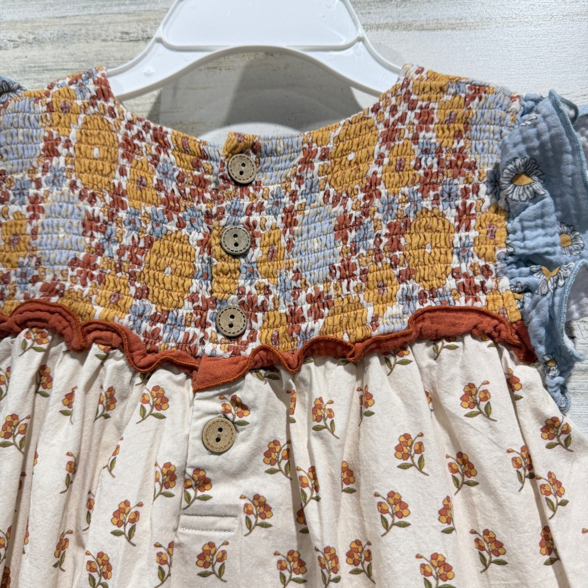Matilda Jane Girls 10Y Multicolor Floral Smocked Ruffle Top Boho EUC5