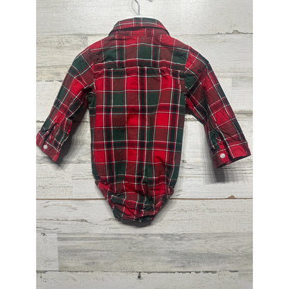 Carter's Plaid Bodysuit Boys 18M Red Green Button Front Holiday Festive EUC2