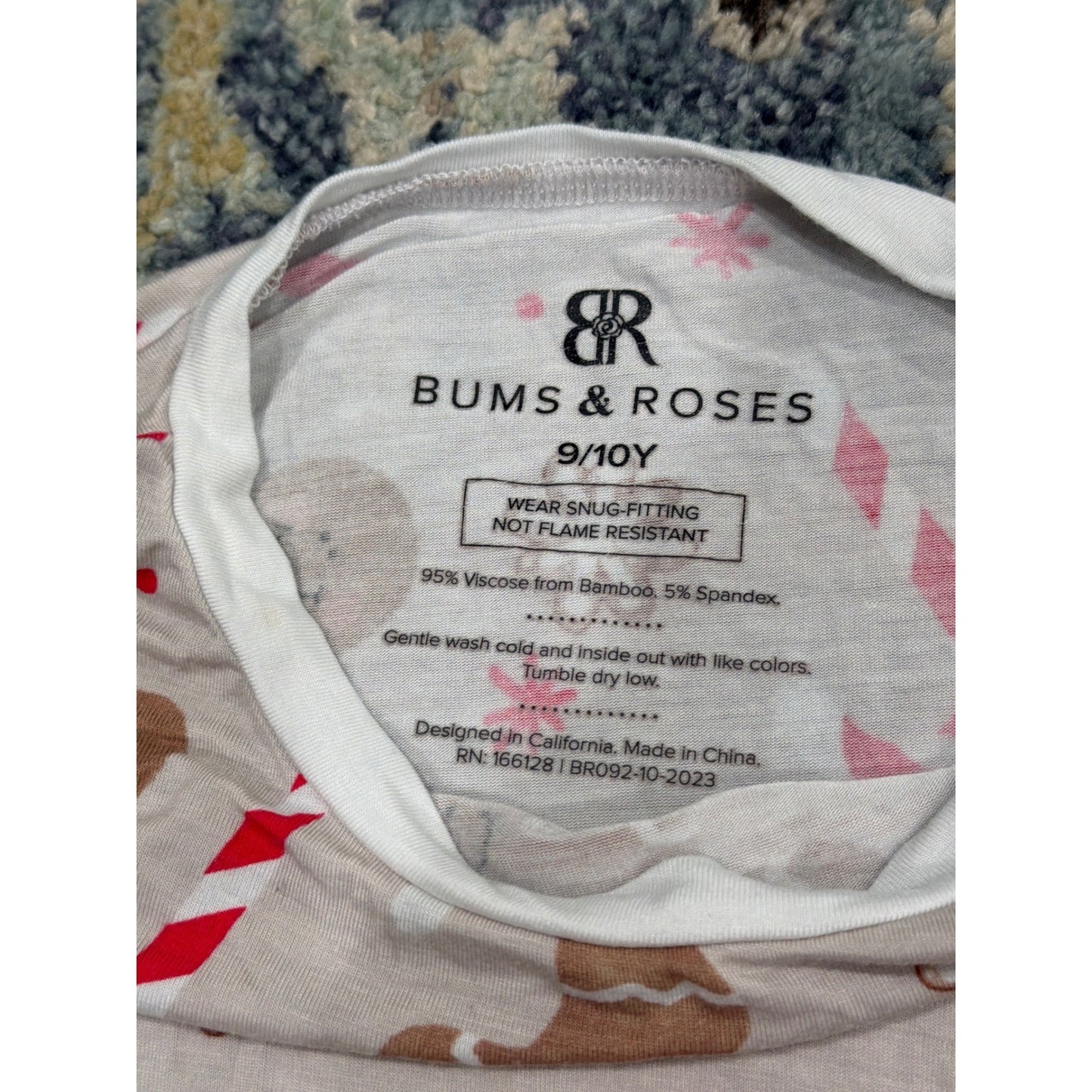 Bums & Roses Pajama Set Kids 9/10 Tan Gingerbread Bamboo Holiday EUC2