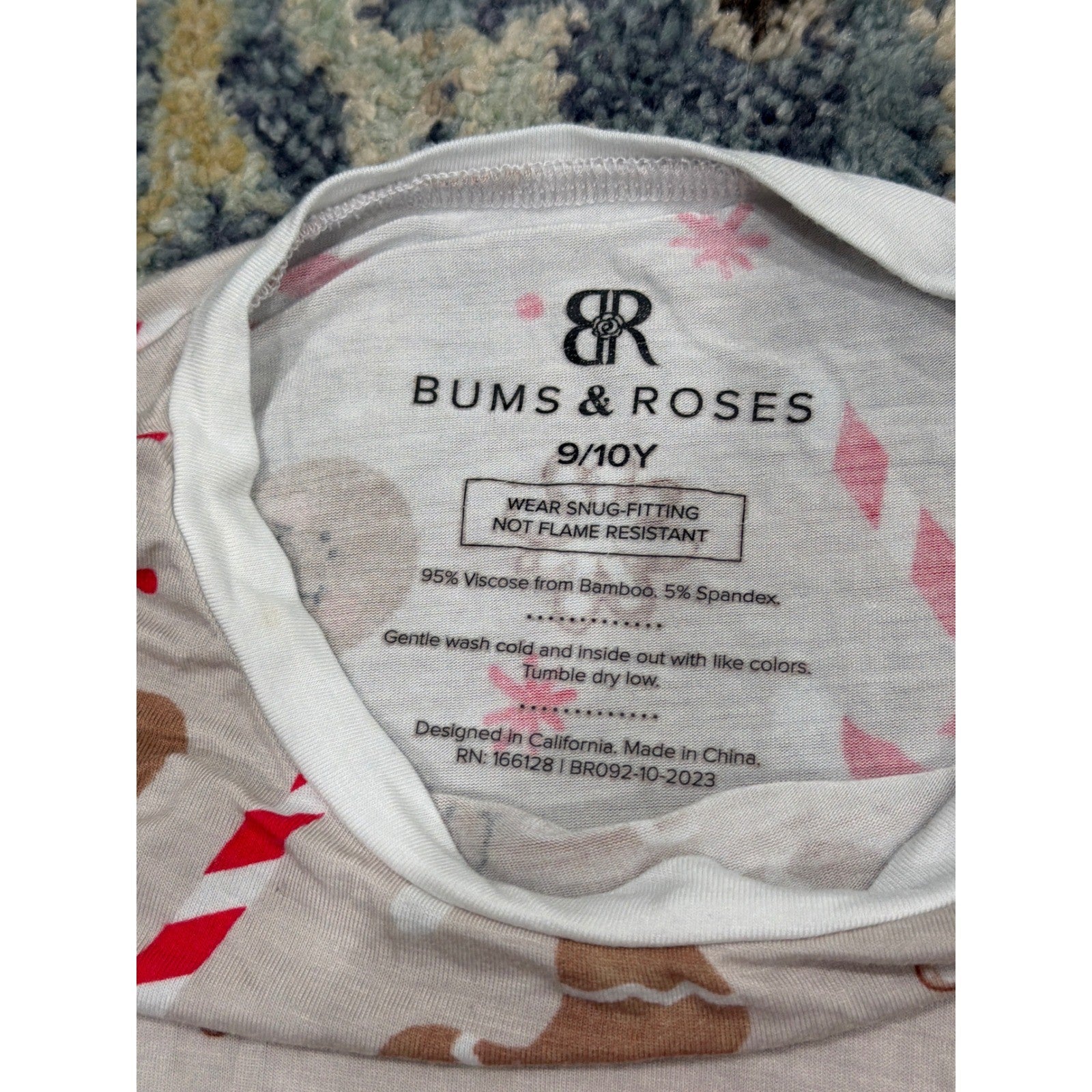 Bums & Roses Pajama Set Kids 9/10 Tan Gingerbread Bamboo Holiday EUC2