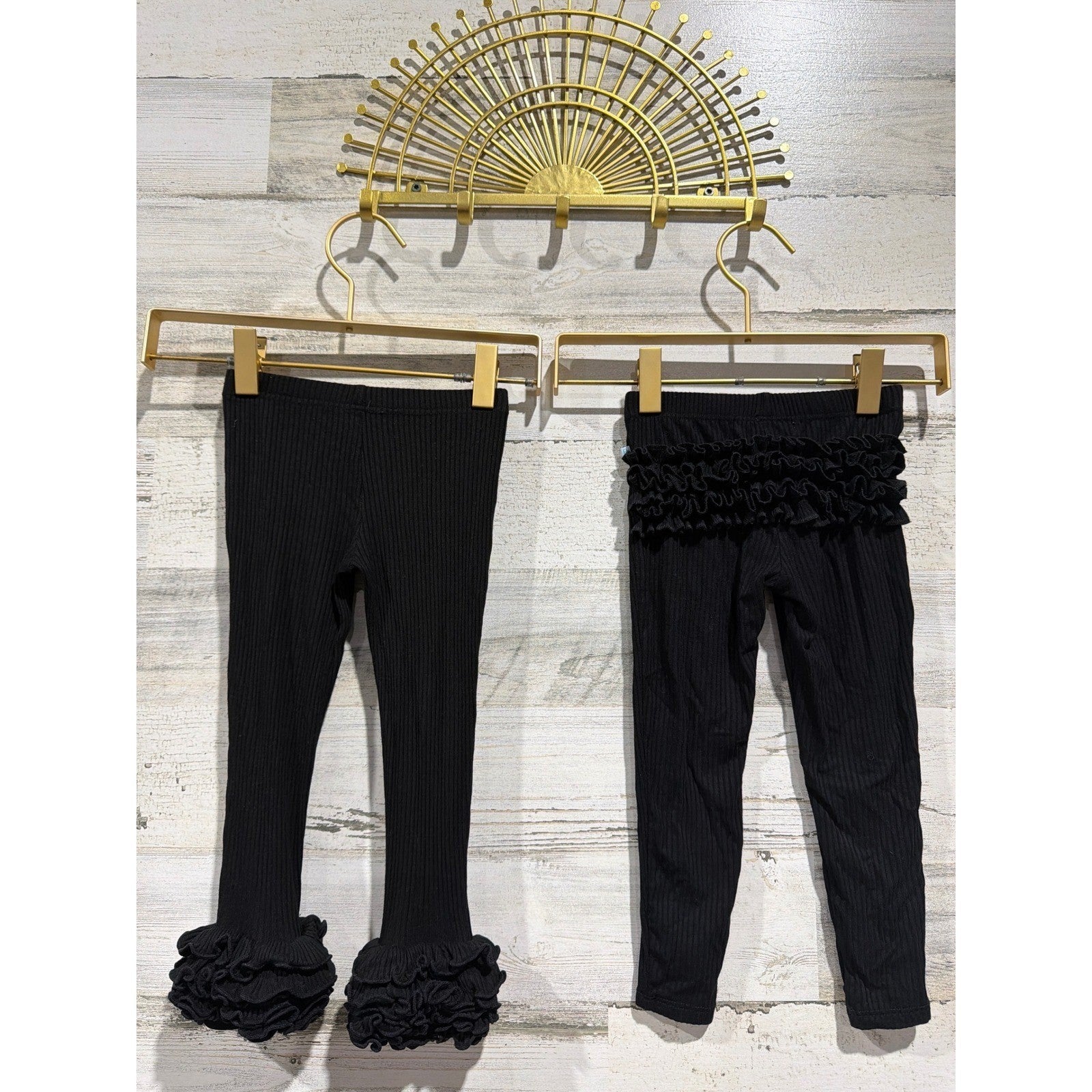 Posh Peanut Ribbed Leggings Girls 2T Black Ruffle Bamboo Basics EUC3
