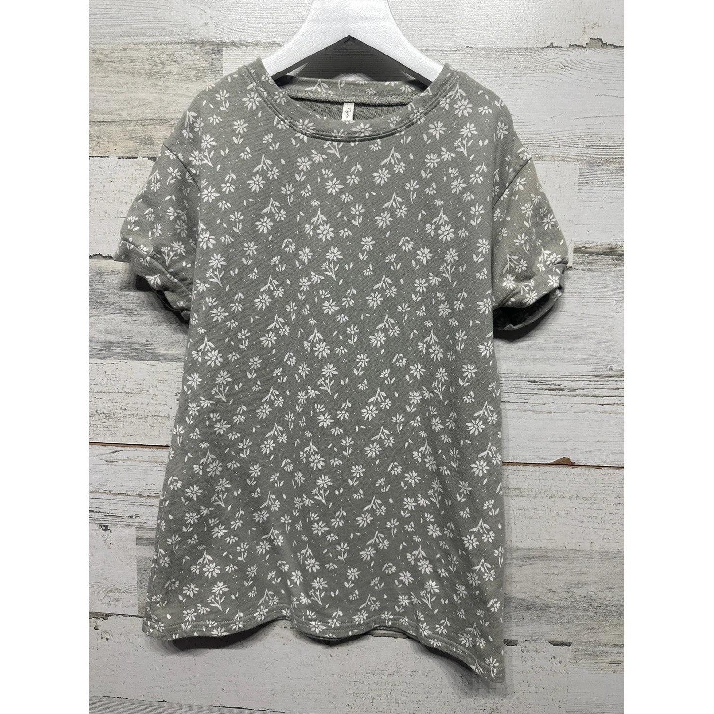 Rylee + Cru Floral Sweatshirt Tunic Dress Kids 4-5Y Sage Green Daisy EUC0