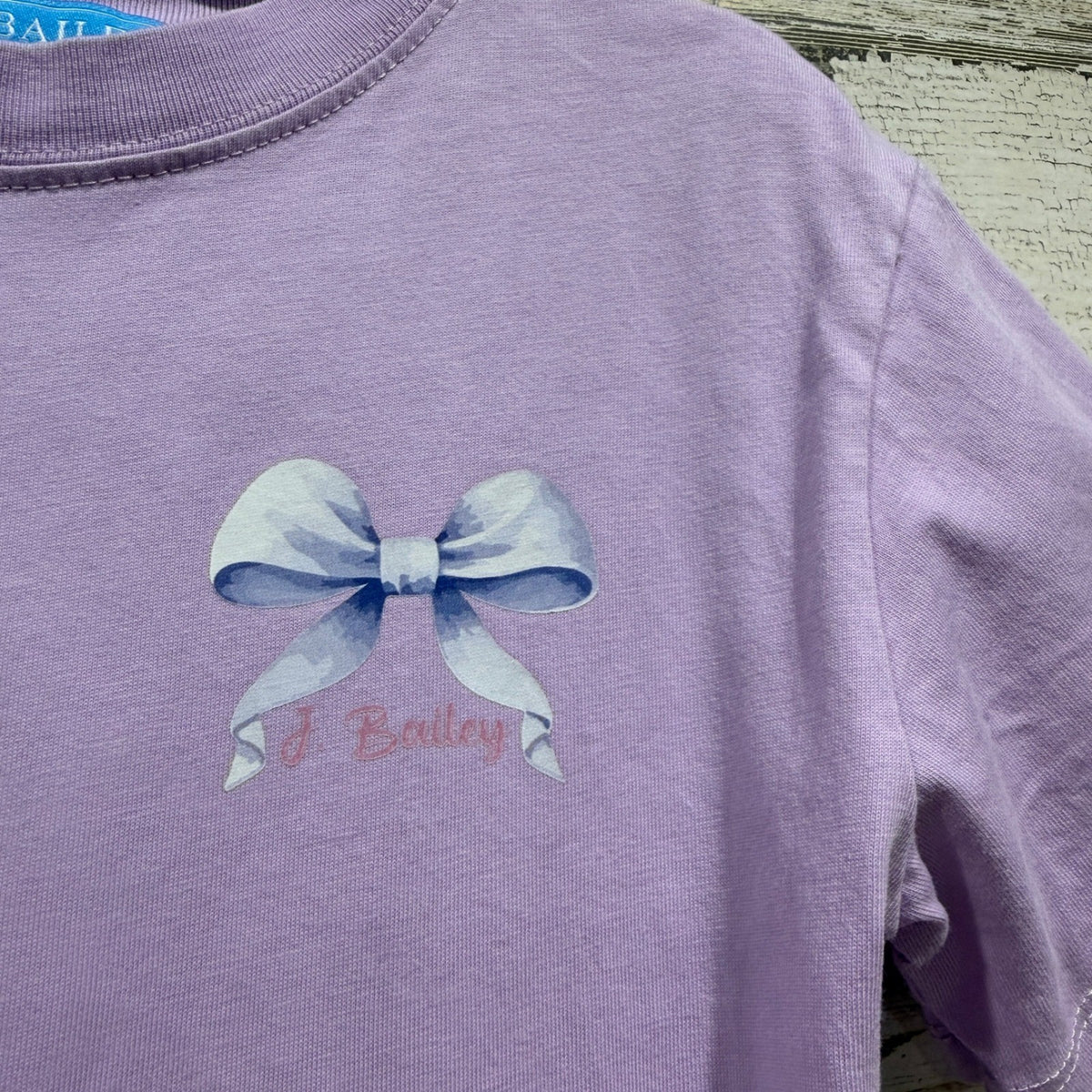 J. Bailey Ice Cream Bow Graphic T-Shirt Girls 5 Purple 100% Cotton Flawed*1