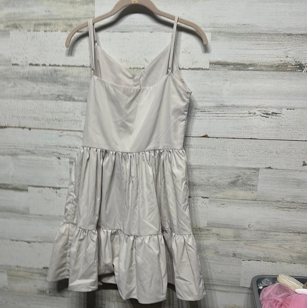 Mini Dress Women Small (Oversized) Beige Tiered Button Front Spaghetti Strap2