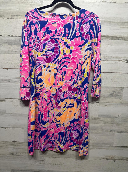 Lilly Pulitzer Sophie Dress Women M Pink Blue Floral Gold Button EUC2
