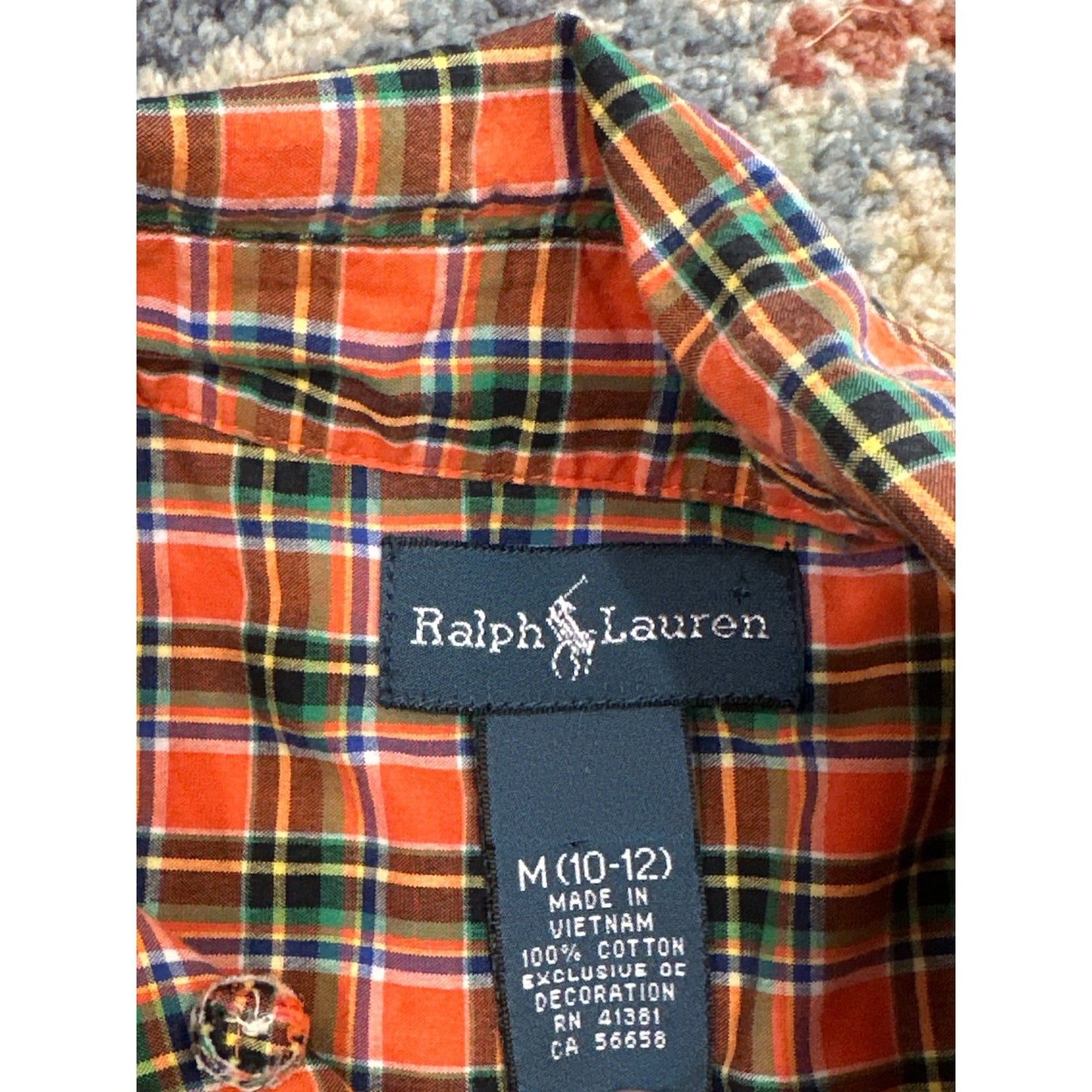 Ralph Lauren Plaid Button Down Shirt Kids M 10-12 Orange Green Good Preppy Top2