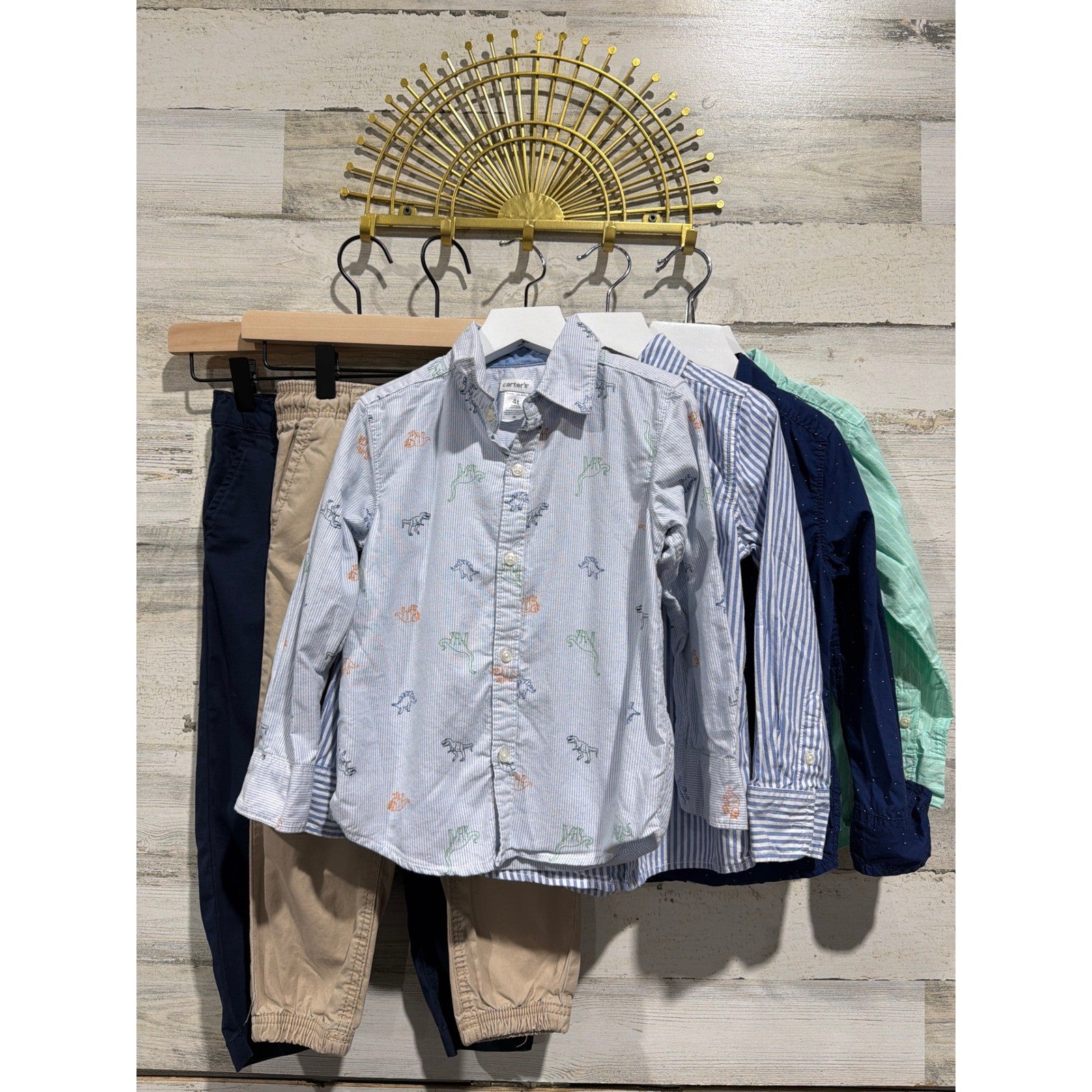 Carter's Oshkosh Dress Up Bundle Boys 4T Blue Khaki Button Down Chino Preppy EUC0