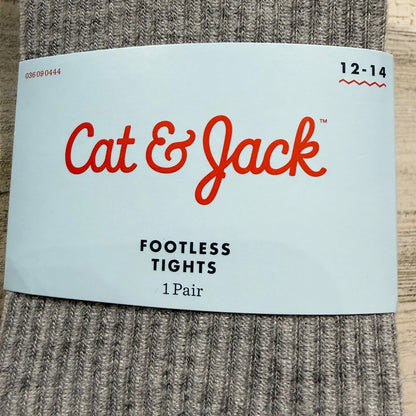 Cat & Jack Footless Tights Girls 12-14 Gray Ribbed Lettuce Trim Basics NWT1