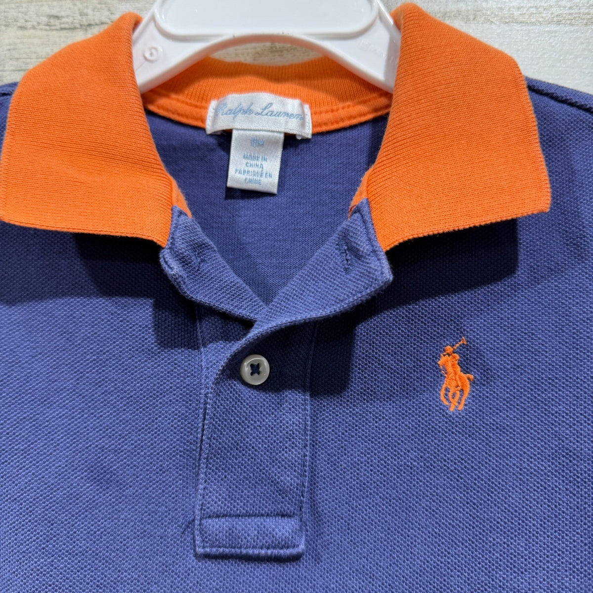Ralph Lauren Polo Shirt Boys 18M Blue Orange Contrast Collar Preppy *Flawed1