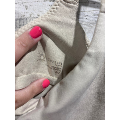 Aerie Sports Bra Women Small Beige Scoop Neck Athleisure Minimalist EUC1