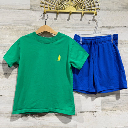 J. Bailey Cat & Jack Shirt Shorts Set Boys Size 6 Green Blue Sailboat *Flawed0