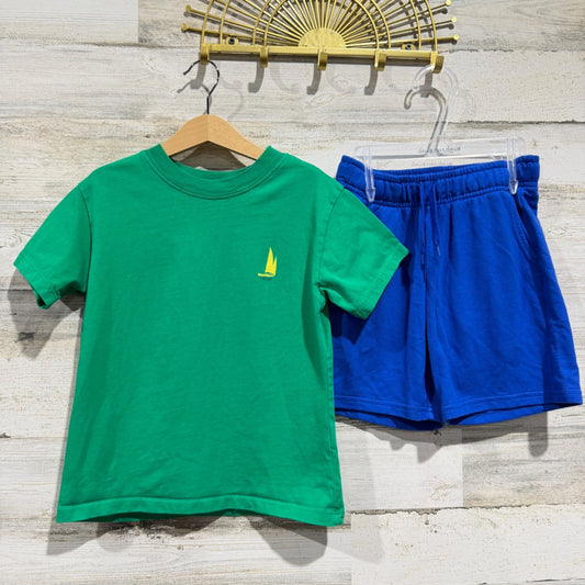 J. Bailey Cat & Jack Shirt Shorts Set Boys Size 6 Green Blue Sailboat *Flawed0