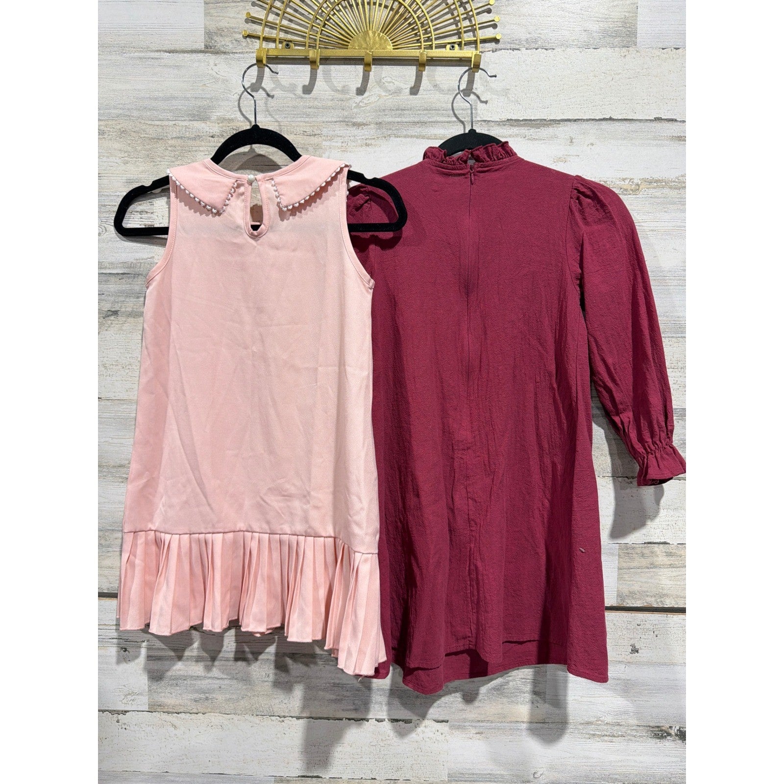 Shein Dress Bundle Girls Size 7 Pink Burgundy Peter Pan Collar Ruffle Preppy EUC3
