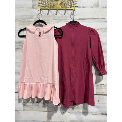 Shein Dress Bundle Girls Size 7 Pink Burgundy Peter Pan Collar Ruffle Preppy EUC3
