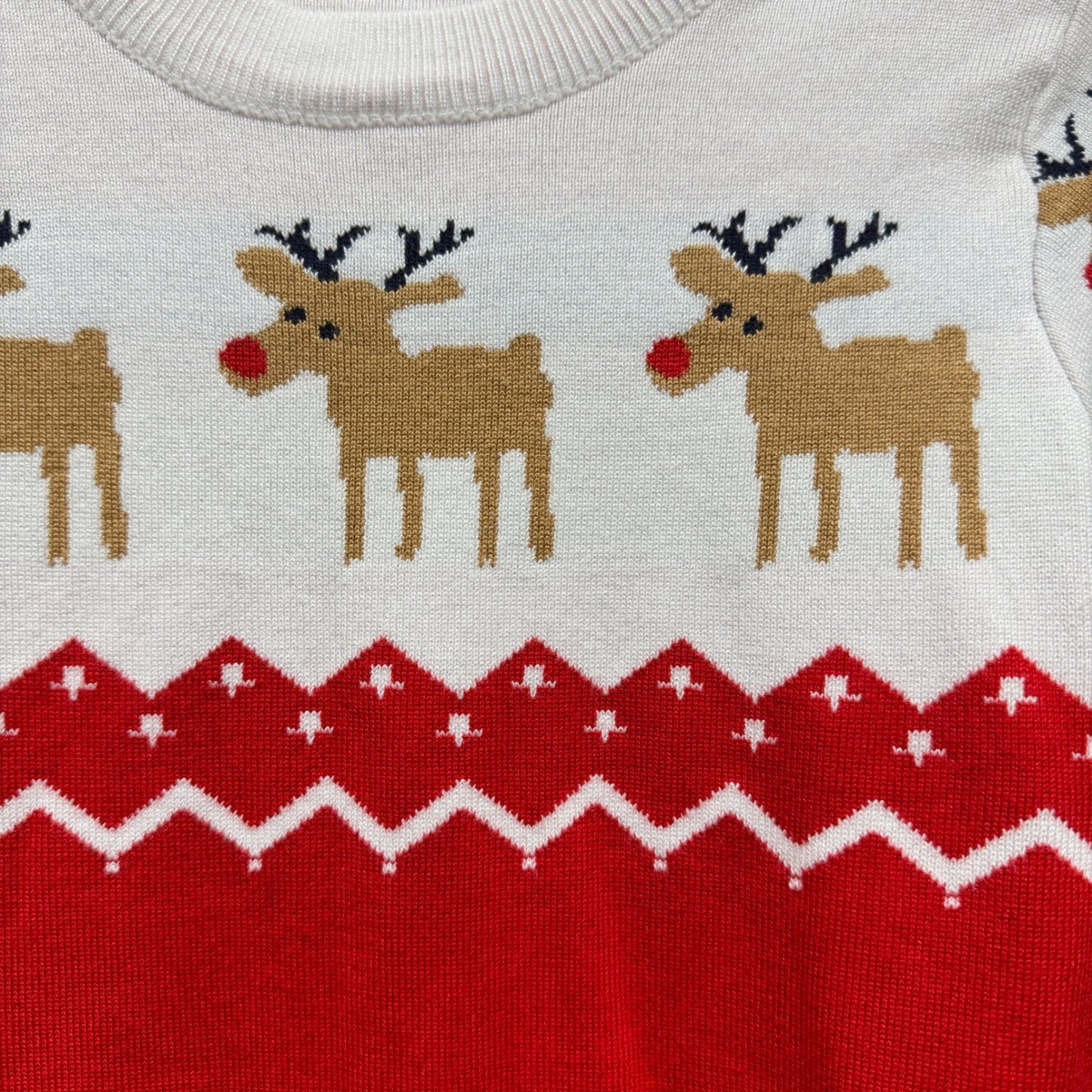 Unbranded Reindeer Sweater Boys Fits Like 6-7 Red White Fair Isle Holiday EUC1
