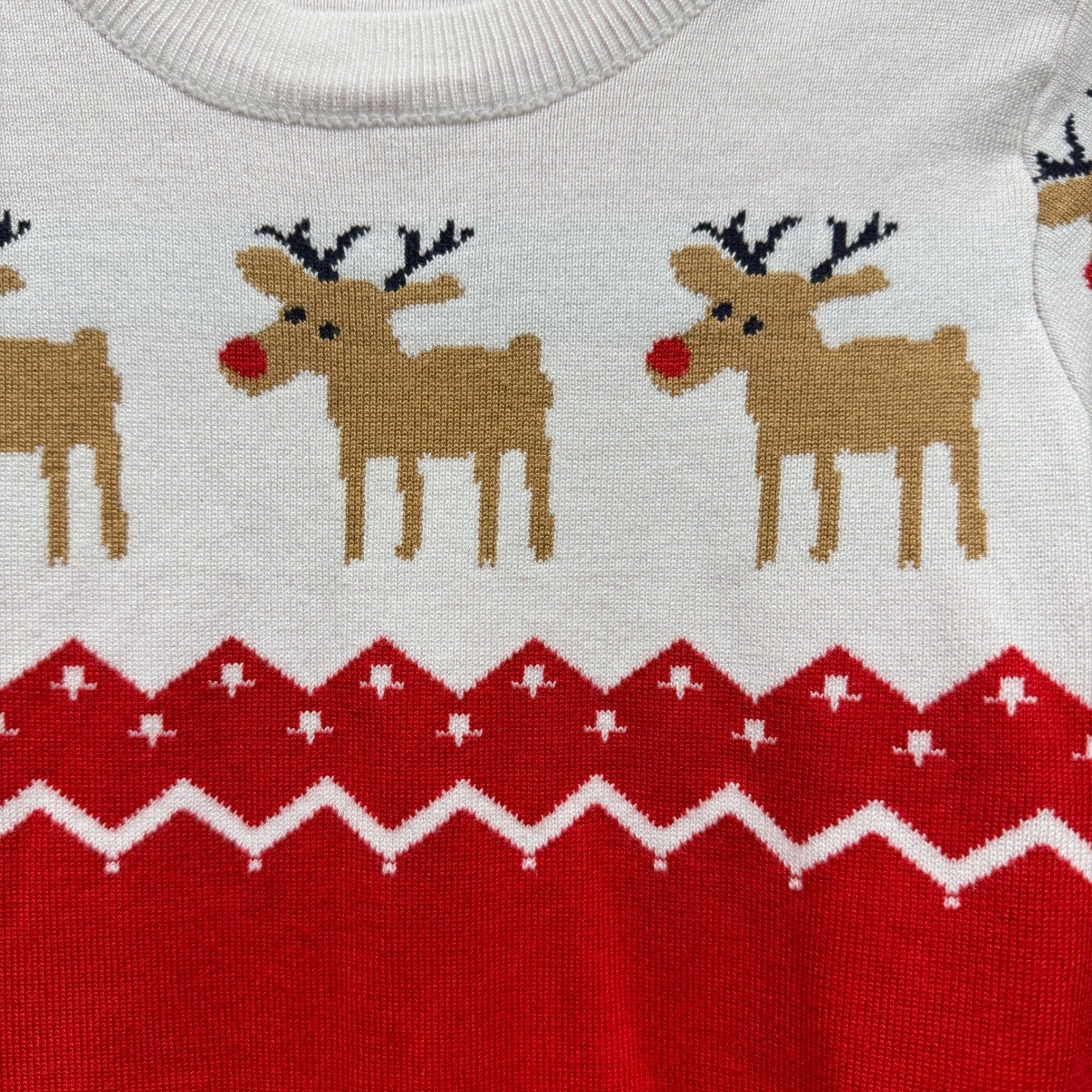Unbranded Reindeer Sweater Boys Fits Like 6-7 Red White Fair Isle Holiday EUC1