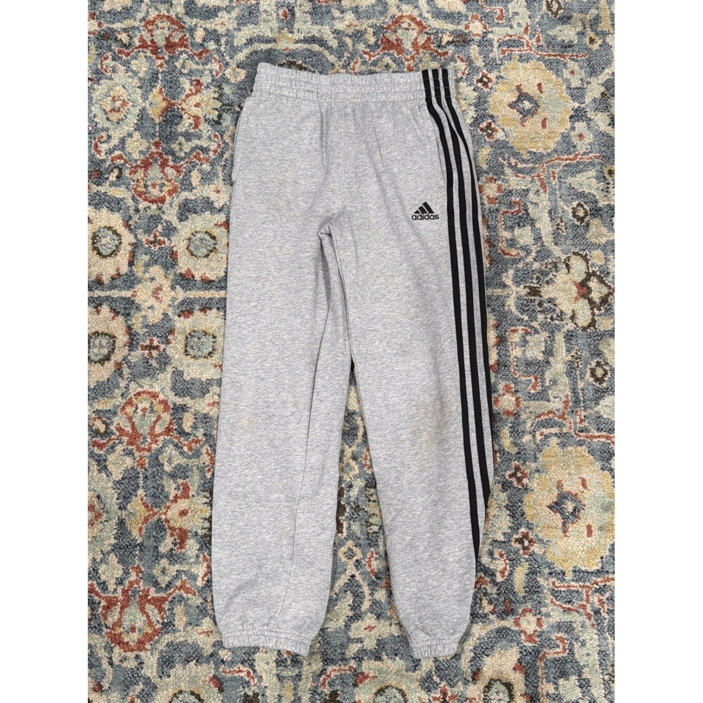 Adidas Sweatpants Boys 10/12 Gray 3-Stripe Fleece Joggers Athleisure *Flawed2