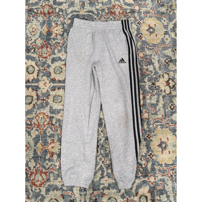 Adidas Sweatpants Boys 10/12 Gray 3-Stripe Fleece Joggers Athleisure *Flawed2