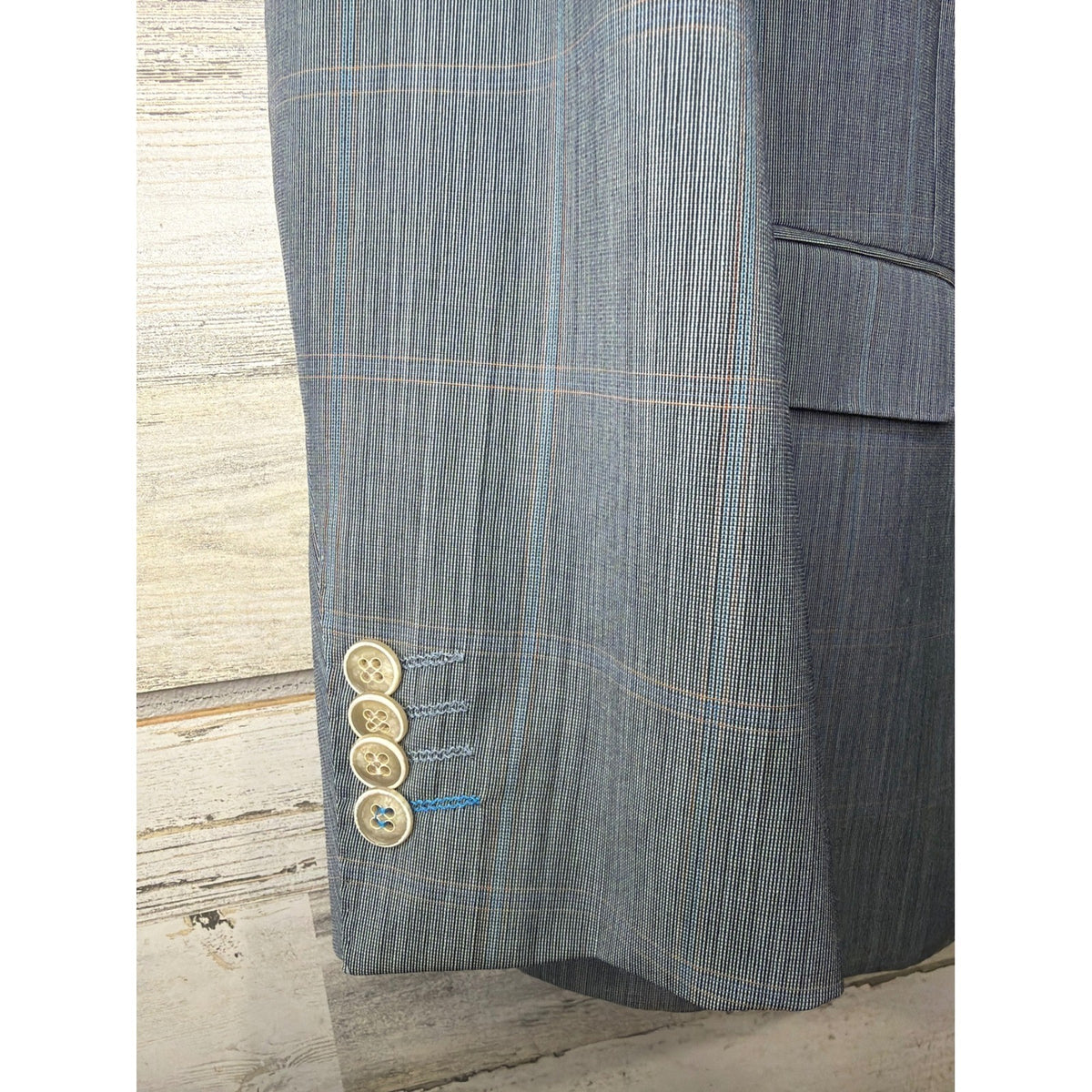 Giovanni Bresciani Blazer Men 42R Blue Glen Plaid Check Two Button Jacket EUC3