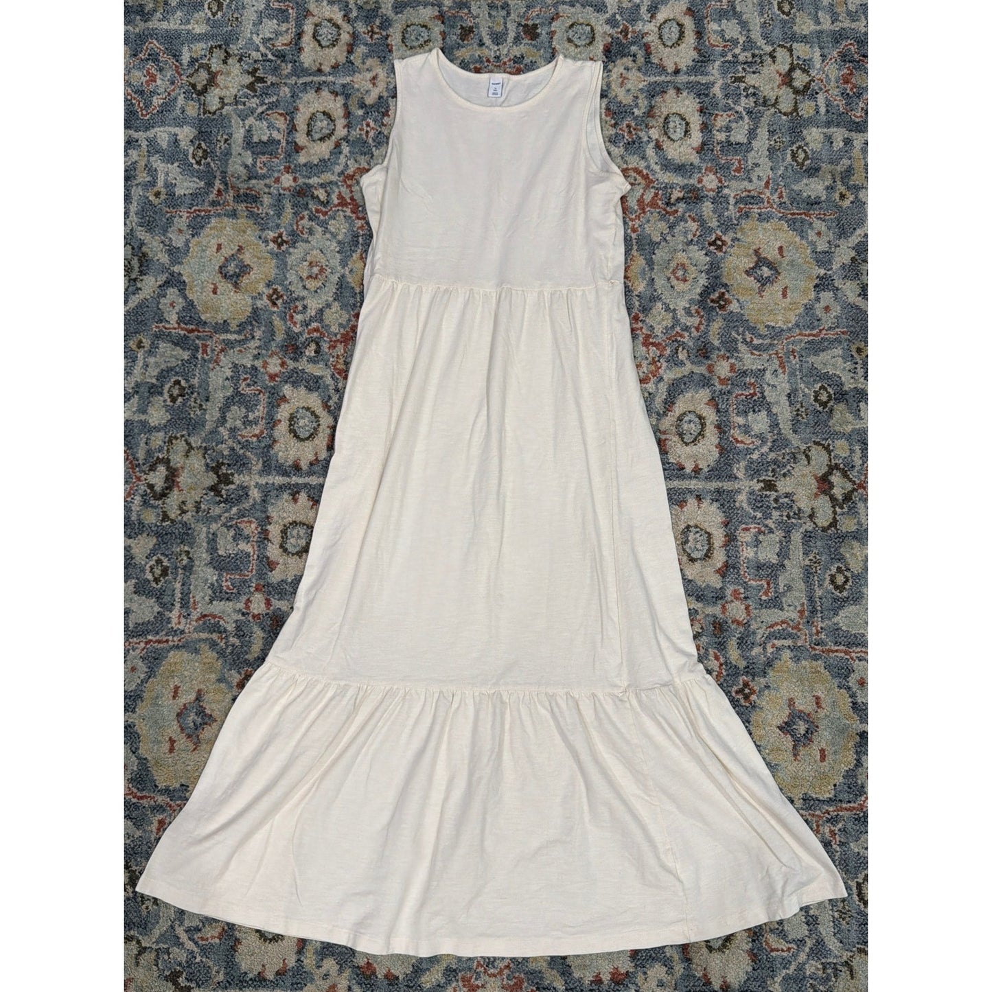 Old Navy Maxi Dress Women Medium Tall Cream Tiered Sleeveless Boho GUC0