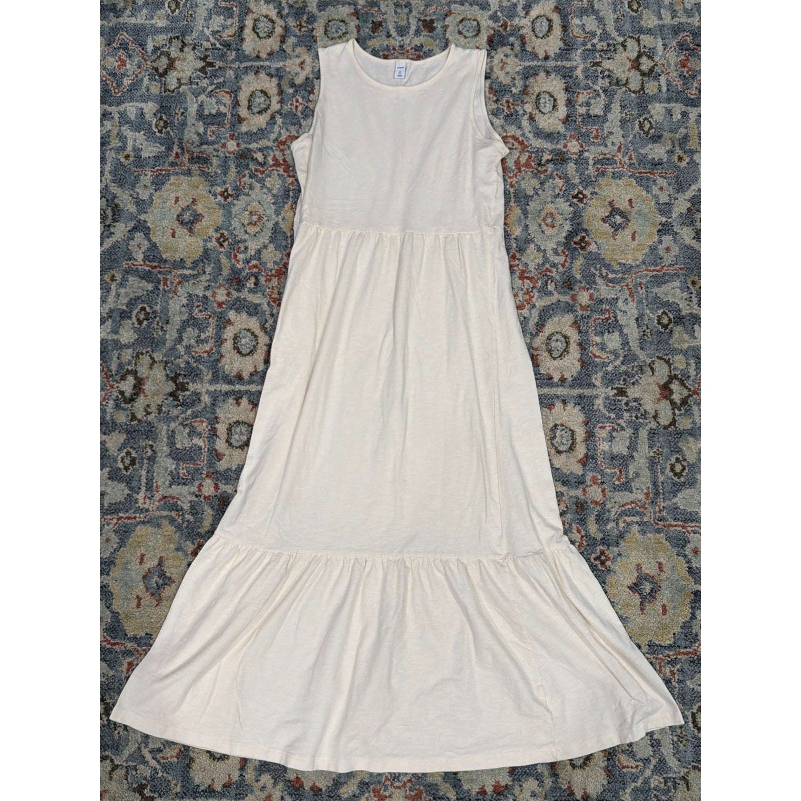 Old Navy Maxi Dress Women Medium Tall Cream Tiered Sleeveless Boho GUC0