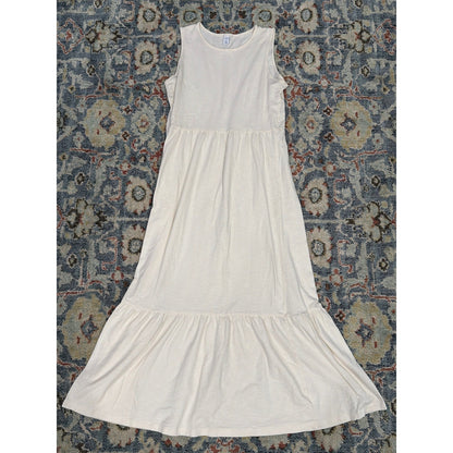 Old Navy Maxi Dress Women Medium Tall Cream Tiered Sleeveless Boho GUC0