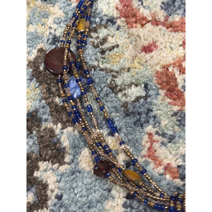 Beaded Necklace Women Blue Gold Flower Glass Boho2