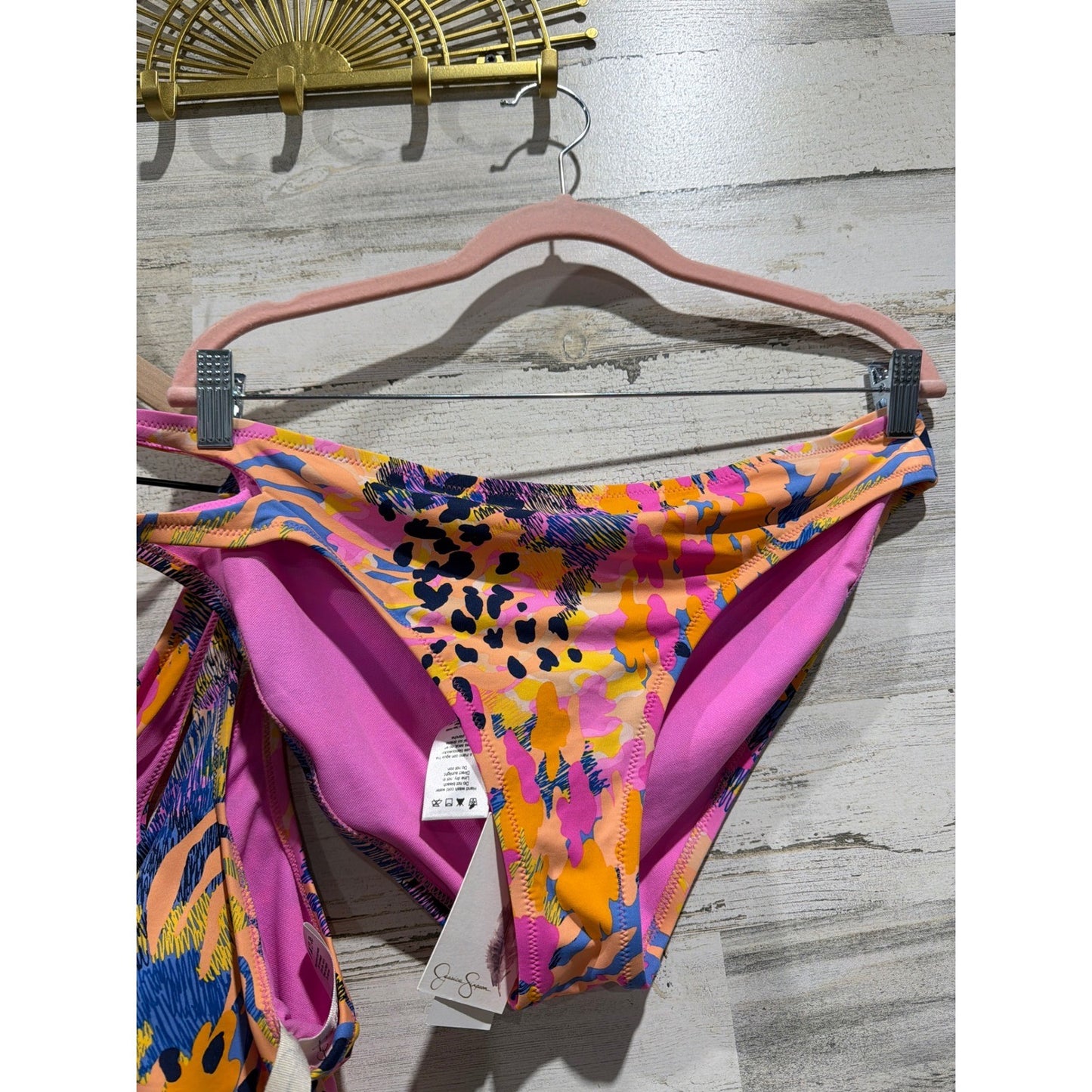 Jessica Simpson Bikini Set Women L Top XL Bottoms Print Tropical Swim Vacay NWT2