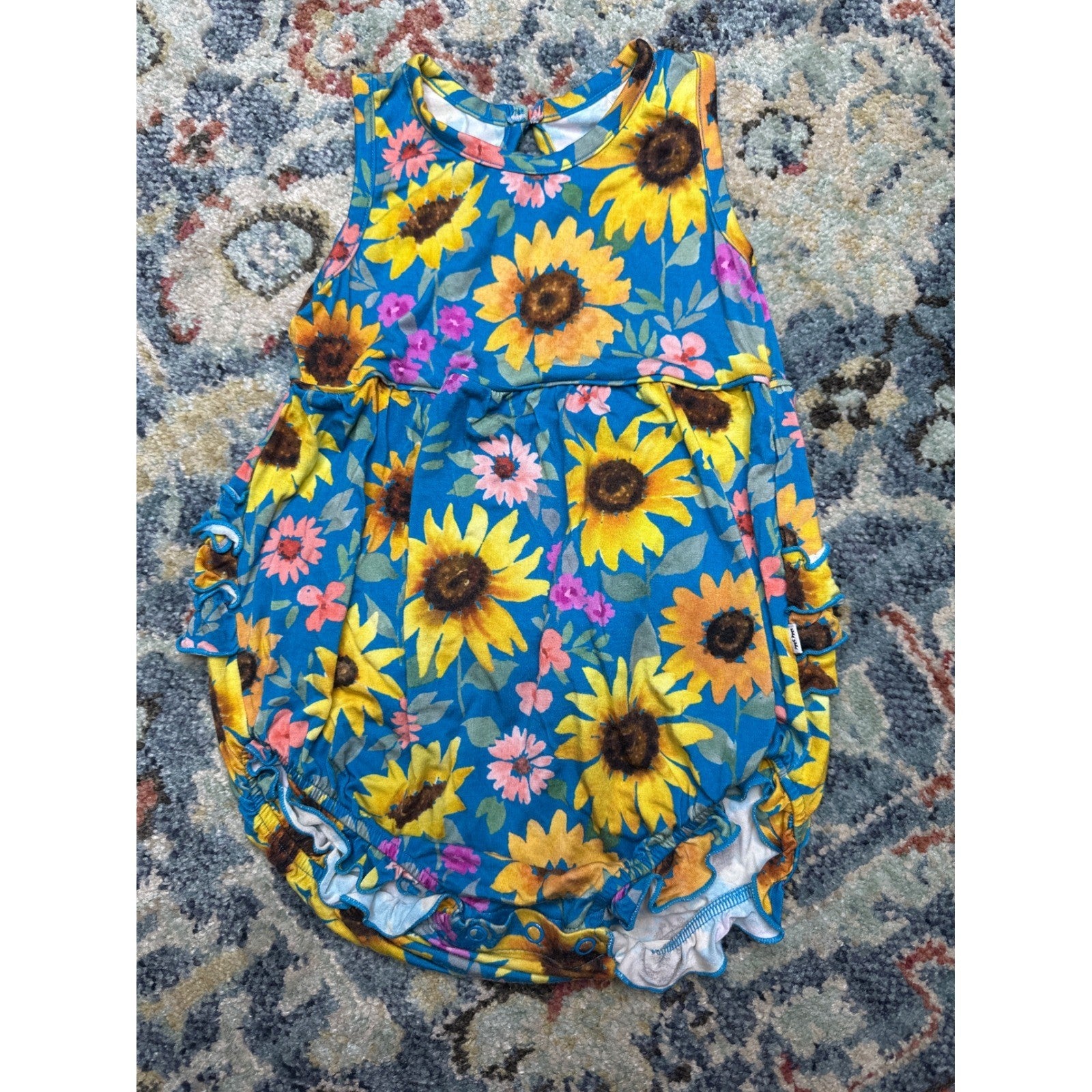 Little Sleepies Posh Peanut Bubble Romper Girls 18-24M Blue Pink Floral EUC2