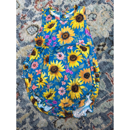 Little Sleepies Posh Peanut Bubble Romper Girls 18-24M Blue Pink Floral EUC2