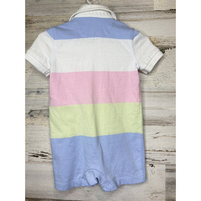 Ralph Lauren Polo Romper Boys 9M Pastel Striped Preppy Summer EUC3