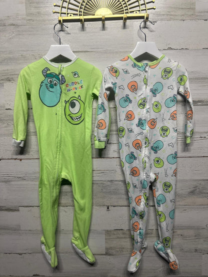 Disney Monsters Inc Footed Pajamas Kids 24m Green White Sulley Mike0